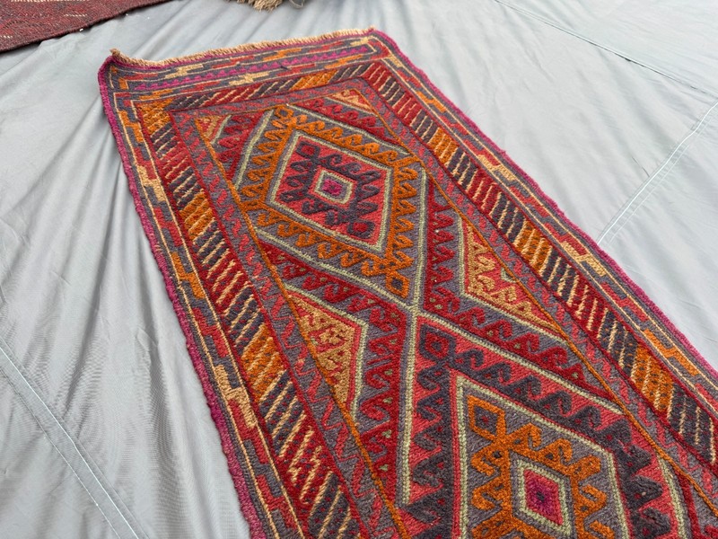 Vintage Afghan Mishwani 2x12 Runner Rug, Handwoven Wool, Red Orange Entryway Rug gallery