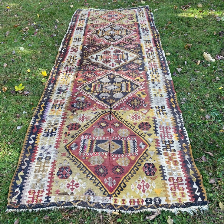 Vintage Rug 4' x 10' 8 Turkish Kilim Wool Flatweave Oriental Rug gallery