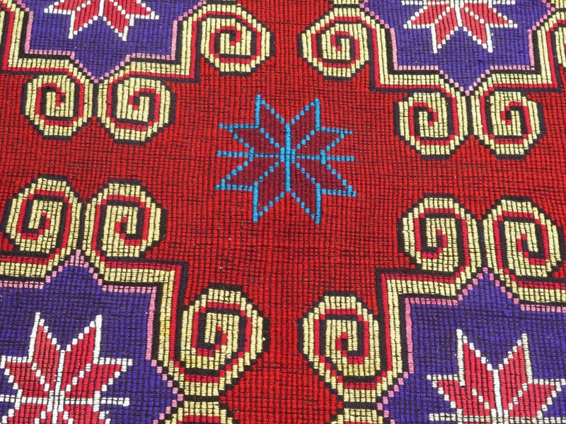 Crimson Red Large Floral Vintage Carpet, Turkish Handwoven Boho Rug 79"x120" gallery