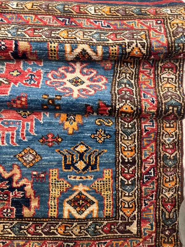 Bright Blue Fine Quality New Handmade Afghan Kazakh Accent Rug, 3'x5' gallery
