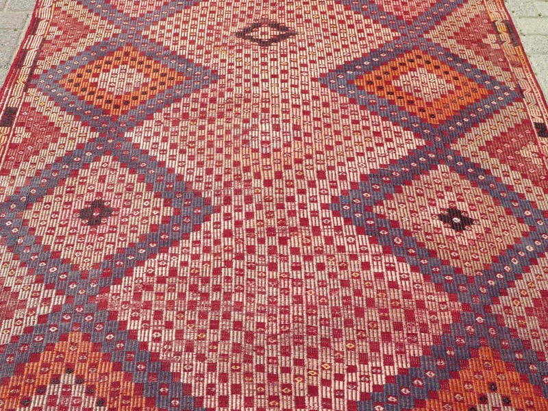 Embroidery Rug, Handmade Wool Kilim, Large Floor Carpet, Turkish Kelim 70"X115" gallery