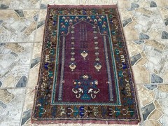 Vintage Turkish Handmade Wool Prayer Rug | Geometric Anatolian Oushak Carpet 2×4