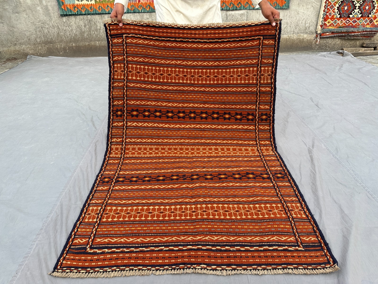 3'4 x 4'11 ft Vintage Afghan Sumak Kilim Rug Handwoven Tribal Wool Area Carpet gallery
