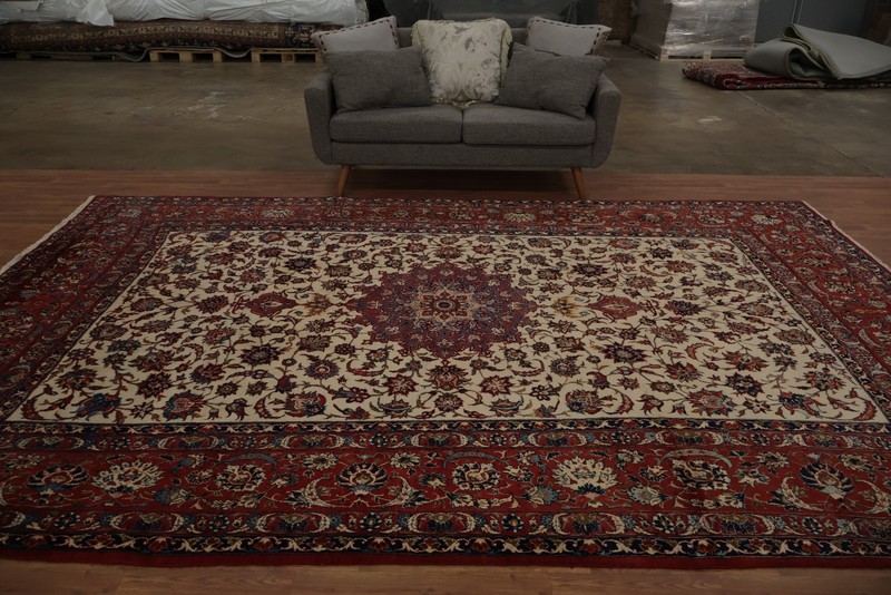 Traditional Vintage Area Rug 9x13 Hand-knotted Ivory Medallion Pattern Carpet gallery
