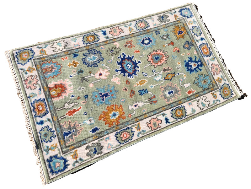 3'X 5' HAND-KNOTTED TURKISH OUSHAK TRIBAL VINTAGE WOOL muted green RUG gallery