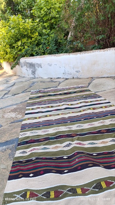 Vintage Ghardaïa Wool & Cotton Rug Handmade Algerian Berber Flatweave 194 x 84cm gallery