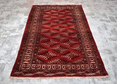 1930s Antique Turkmen Tekke Rug 4×6 ft Vintage Oriental Hand Knotted Area Carpet