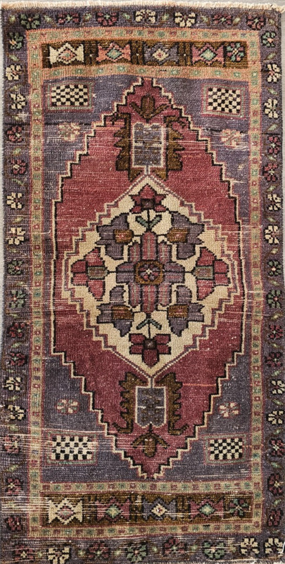 Vintage Turkish Rug 1950s Handmade Wool Oushak Small Area Rug 20x38 Low Pile gallery