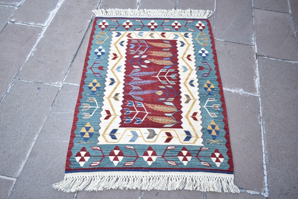 Turkish Oushak Rug 3 x 4 ft Wheat Pattern Super Fine Weaving Oushak Wool Rug