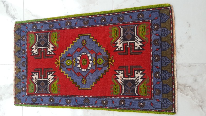 Doormat Vintage Rug 2x3 Small Handmade Tiny Rug Minimalist Modern Rug gallery