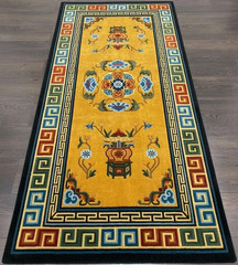 Tibetan Traditional Wool Rug 90×180 cm Hand Knotted Antique Style Floral Carpet