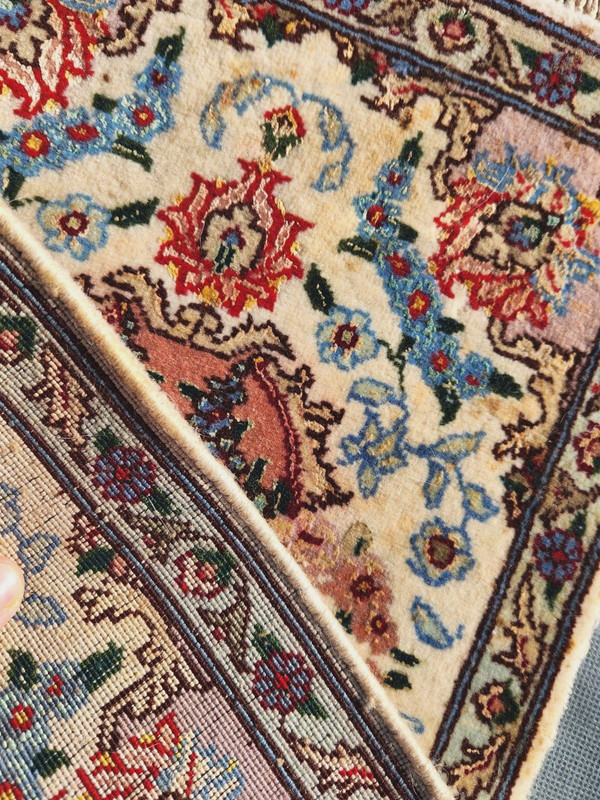 FINE HAND-KNOTTED TABRZI MAHI-QOOM-PERSAN SILK/WOOL RUG SMALL 16" x 12" INCH gallery