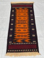 2×5 ft Orange Handwoven Afghan Sufreh Antique Geometric Turkmen Wool Area Kilim