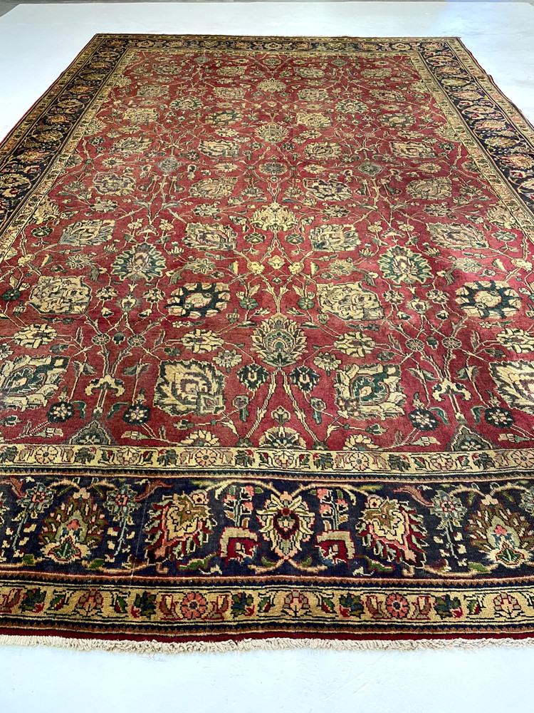 Antique Oriental Hand-Knotted Wool Area Rug Tea Washed Red/Blue 10'3" x 15'8"