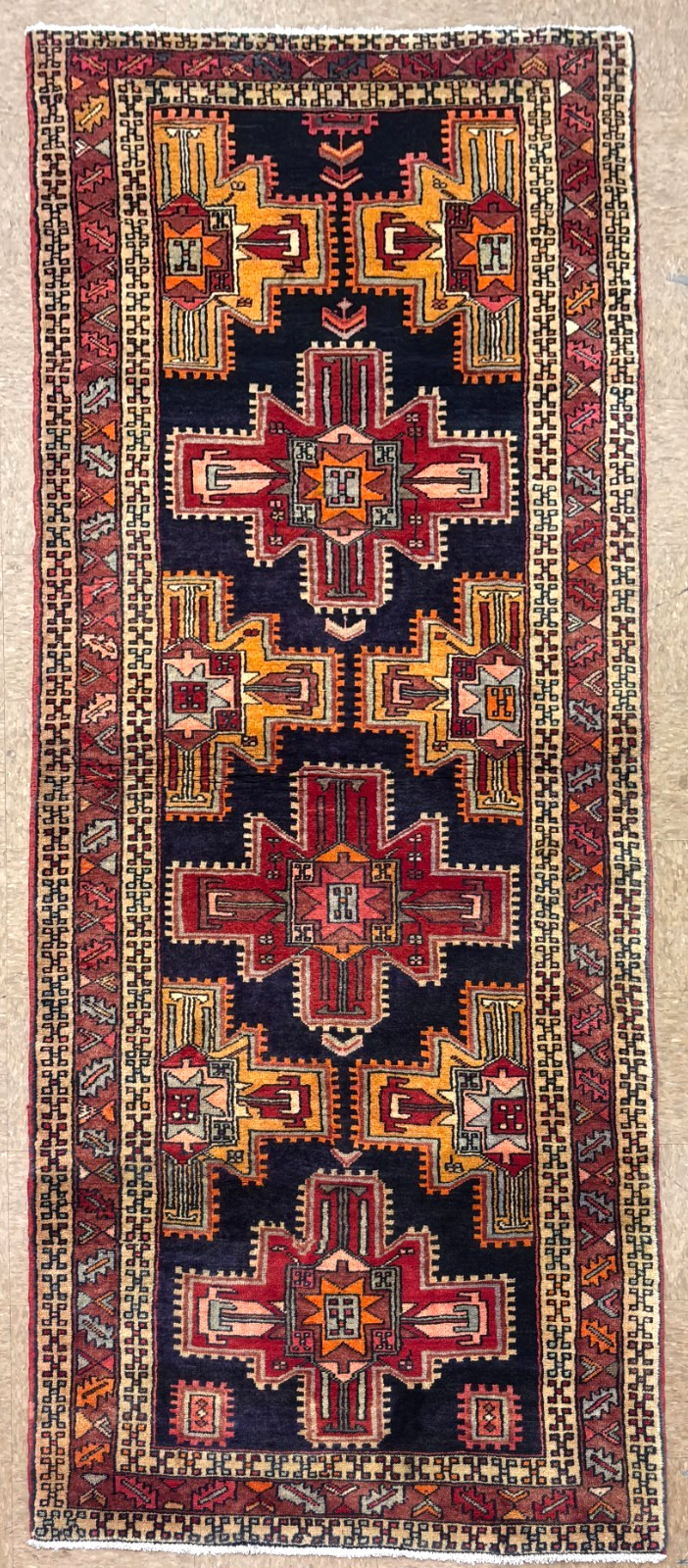 Vintage Hand Knotted 4x10 Navy Wool Tribal Geometric Ardebil Runner Area Rug gallery