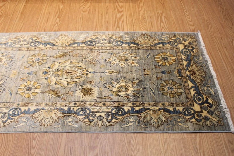 19 FT. Fine Quality Handmade Hall Runner gray, blue, green, beige, steal blue gallery