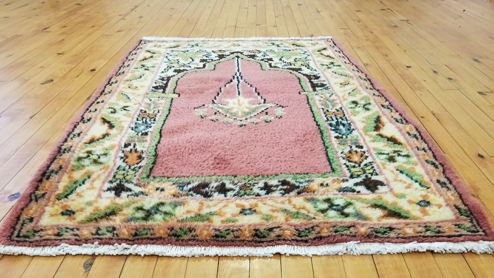 Genuine Vintage 1950-1960s Wool Pile 3'× 4' Rainbow Dye Prayer Rug