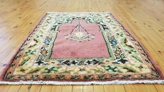 Genuine Vintage 1950-1960s Wool Pile 3’× 4′ Rainbow Dye Prayer Rug
