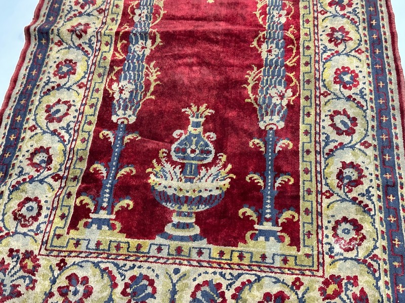 Antique Prayer Rug Anatolian Turkish Carpet Mihrab 25"x43" Vintage Red gallery