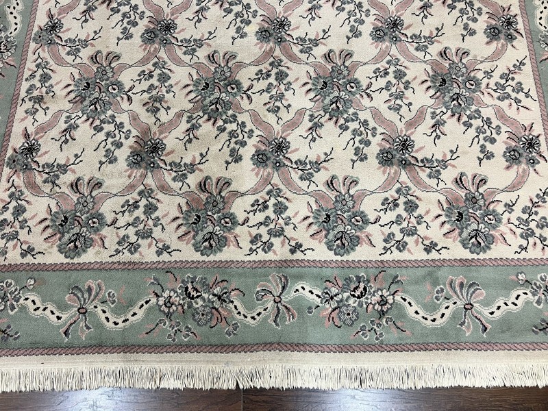 Belgium Power Loomed Rug 8x11, Ivory and Green, Wool Carpet, Floral gallery