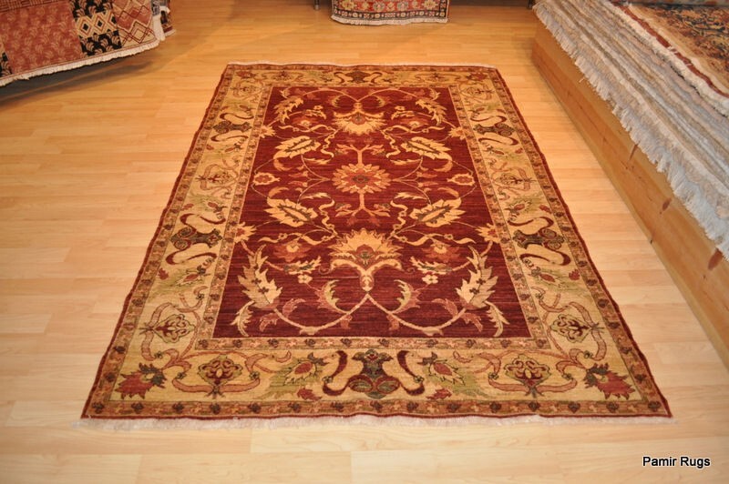 _HAND-MADE_VEGGIE_DYE_5x7 ft. TOP QUALITY MAHAL design *RUG** natural RED, GOLD
