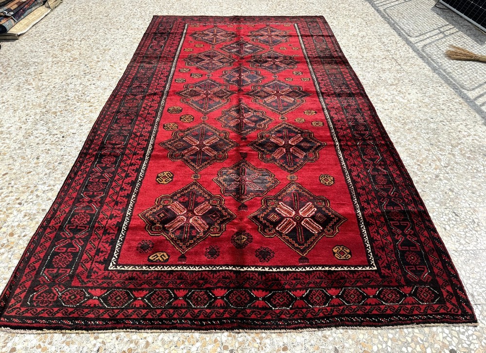 8x13 ft Afghan Hand Knotted Antique Baluchi Rug Turkmen Tribal Geometric Carpet