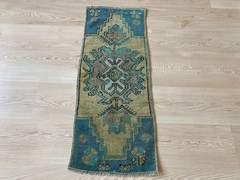 Small Yellow rug, Turkish rug, Vintage Rug, Handmade rug, Doormat, 1.2 x 3.1 ft