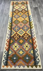 Handmade Kilim Runner wool natural colours Afghan Traditional 298cmx85cm