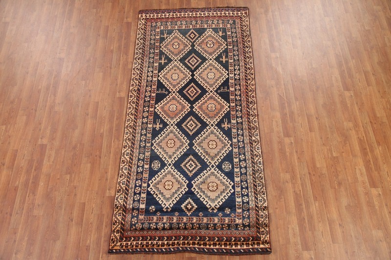Vintage Geometric Traditional 9 ft. Runner Rug 4x9 Handmade Navy Blue Carpet gallery