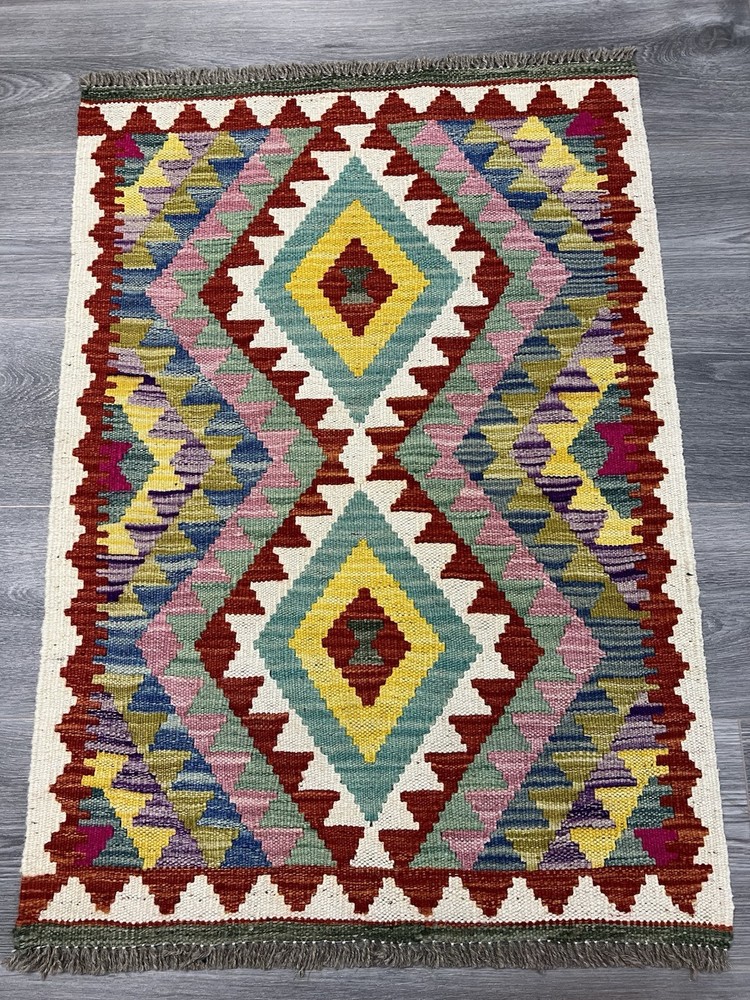Vintage Kilim Traditional Hand Made Oriental Wool Kilim 3ftx1ft11inc 88cmx62cm