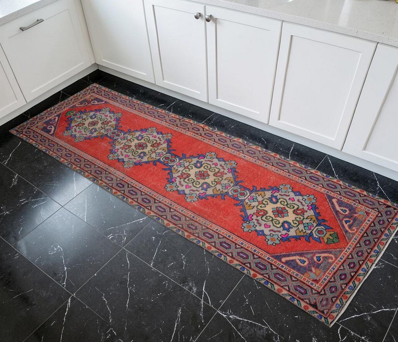Turkish Rug Runner Hand Made Short Hallway Rug Kitchen Decor Rug 3x10 ft approx gallery