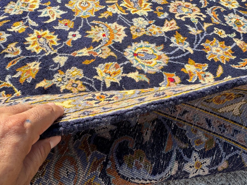 FINE BLUE RUG 7x10 VINTAGE ORIENTAL navy gold HAND-KNOTTED handmade antique 8x10 gallery