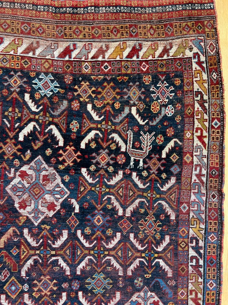 Antique 1850 Khamsehh-Morghii Bird 4'3" x 7'8" Handmade Wool Tribal Oriental Rug