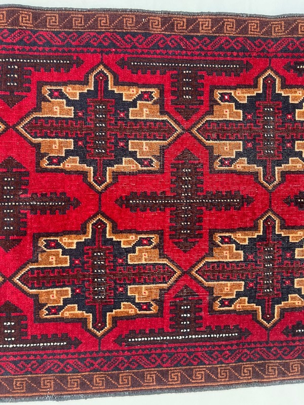 3x6 Vintage Afghan Baluchi Hand Knotted Wool Red Geometric Runner Kitchen Rug gallery