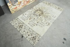 Vintage Turkish Rug 3×5 Hand-Knotted Oushak Area Rugs Boho Wool Carpet,108