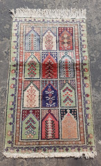 Vintage Hand Made Traditional Rug Oriental Wool Multicolor Carpet 100×58 cm