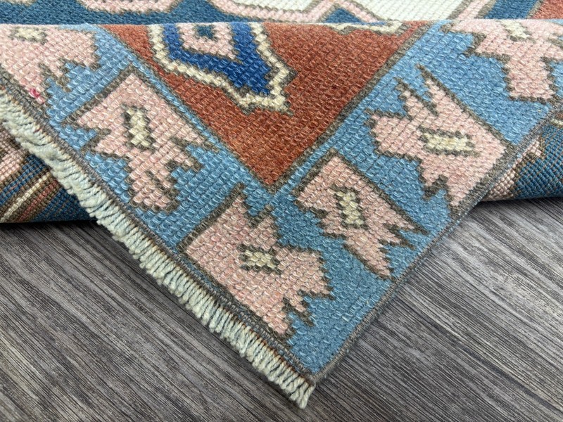 4x6 White Blue Red Pink Vintage Turkish Oushak Area Rug, Hand-Knotted Wool Rug gallery