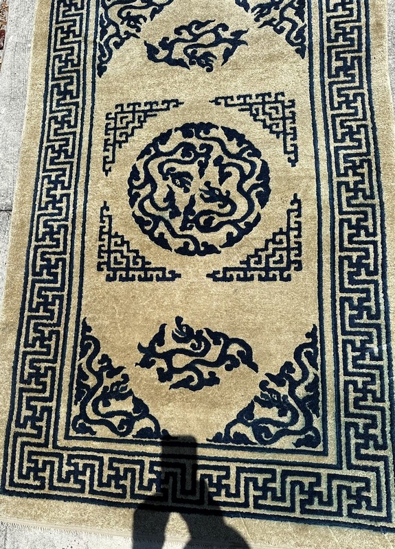 Silk Chinese Peking Silk Pile And Foundation Cream -Blue 36”x59” Handmade Rug gallery