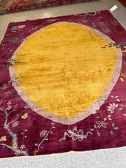 Antique Chinese Art Deco Rug — 8’ x 10’ | c.1920s | Wool | Imperial Gold & Plum