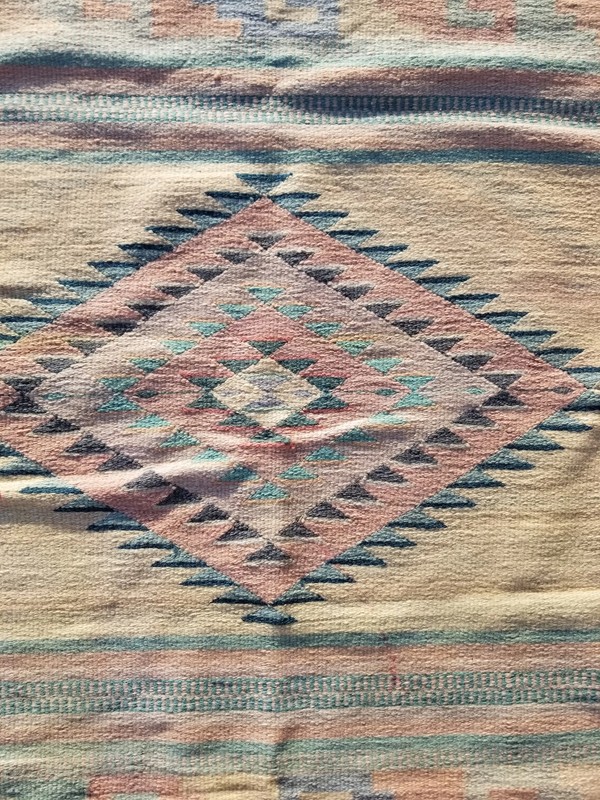 Distressed Vintage Traditional Handmade Mexican Wool Multicolor Kilim 4.5x2.5 ft gallery