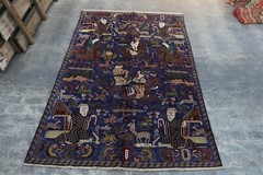 Fabulous Afghan Hand Woven Tribal Baluchi Zakani Pictorial Rug 9’7 x 6’2 Ft