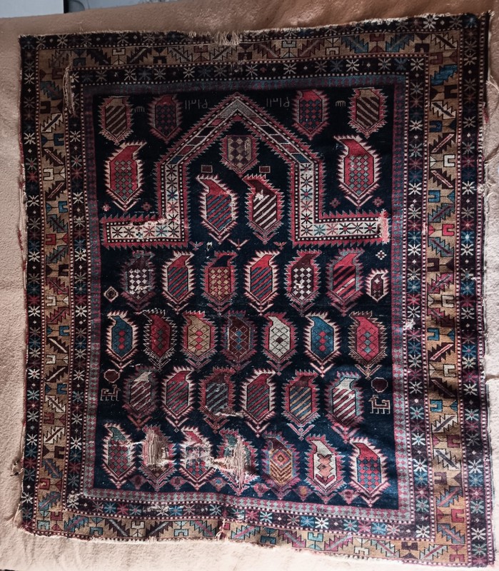 Caucasian Marasali VINTAGE 1900s Hand Knotted SIGNED 47 x 51 Wool Prayer Rug gallery