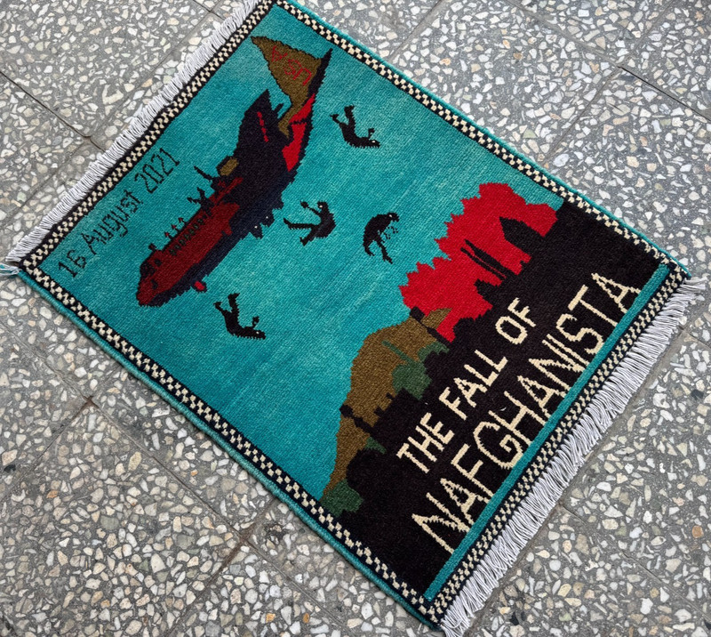 2x3 Afghan Hand Knotted War Rug Fall of Kabul 2021 Wool Carpet New gallery