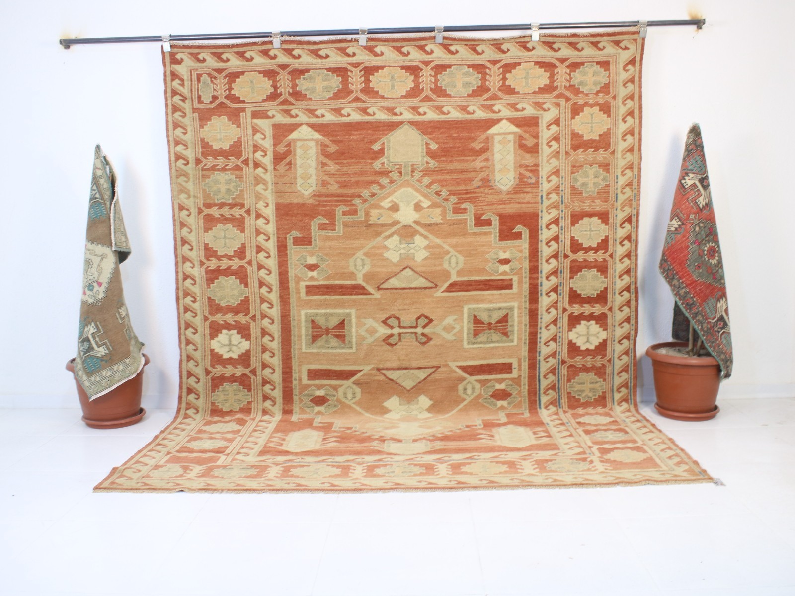 7x9 Red Orange Large Area Rug, Handmade Turkish Rug, Wool Rug, 7.3x8.7 Ft gallery