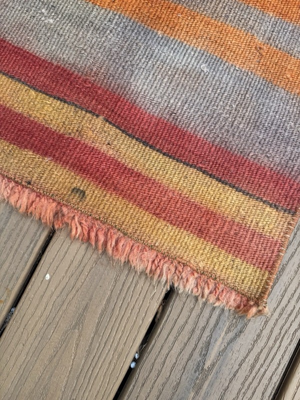 Tribal Striped Brown Kilim Rug Anatolian Vtg Hand Knotted Saddle Blanket 22”x32” gallery