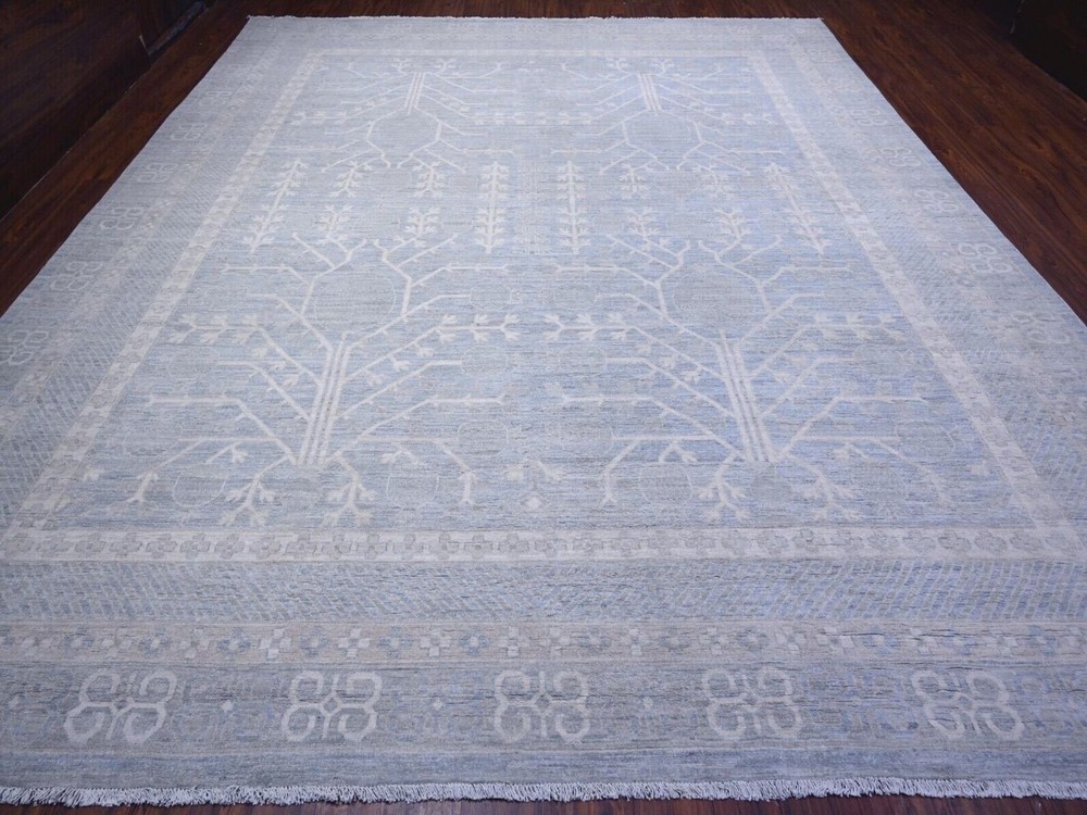 11'10"x14' Powder Blue, Hand Knotted, Oushak, Pomegranate Design, Natural Dyes