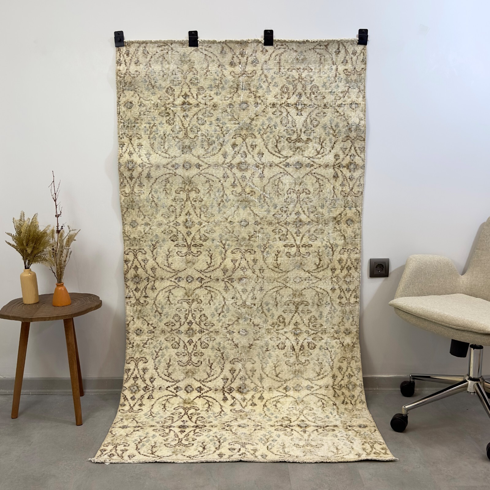 4x7 Floral Beige Vintage Turkish Rug, Oushak Rug, Handmade Area Rug 3.5x6.6 ft gallery