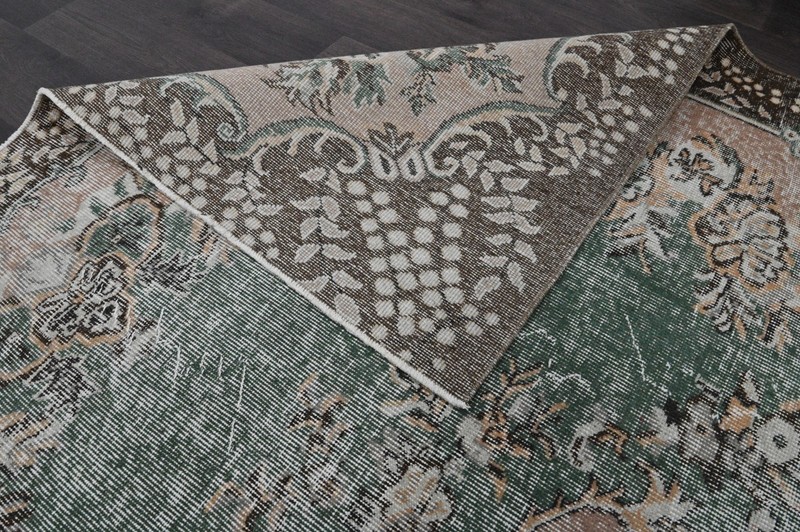 Oushak Turkish Vintage Rug 7x9 Kilim Rug Anatolian Handmade Boho Decor GREEN gallery