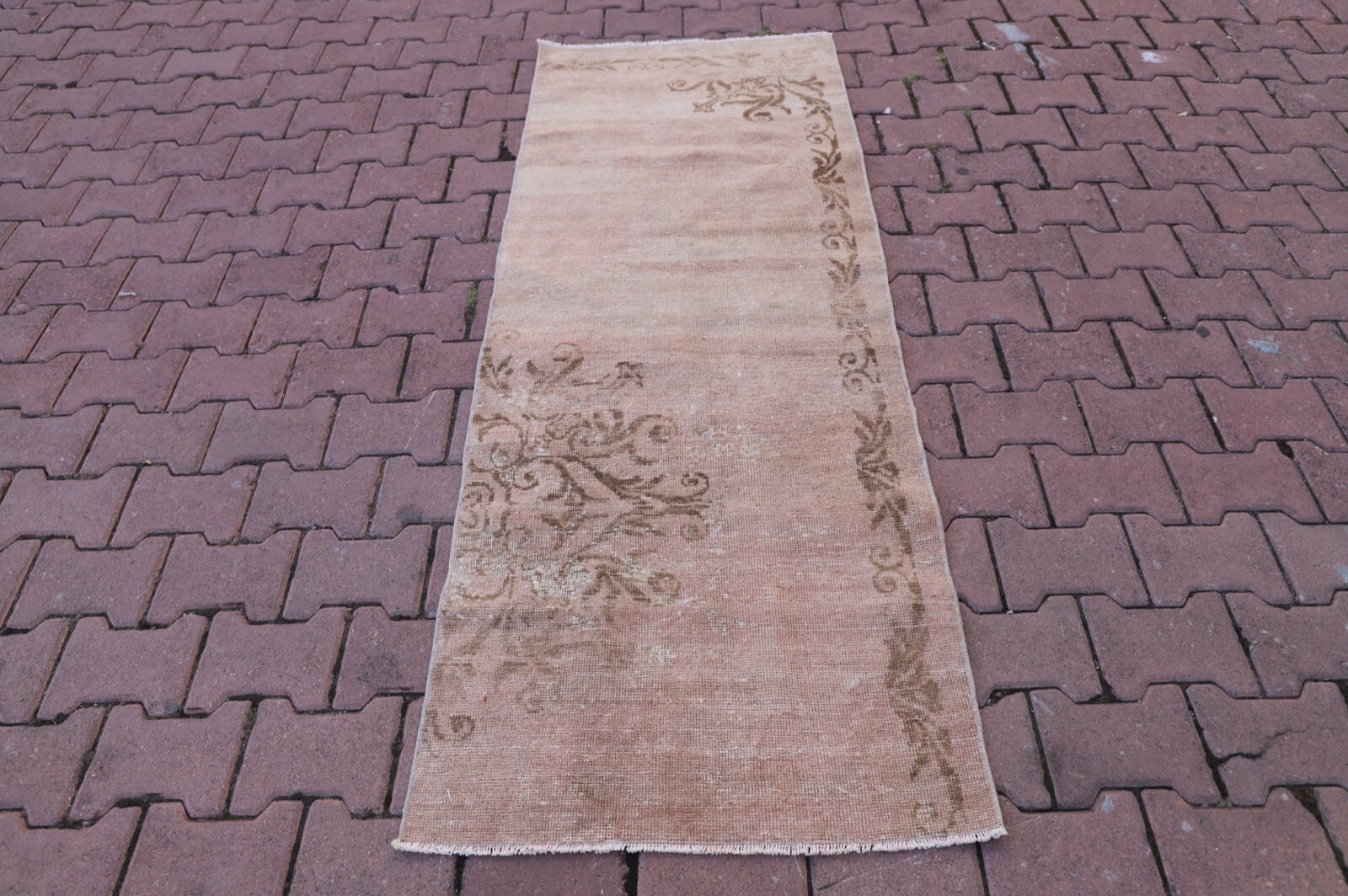 Hallway Runner Rug Turkish Vintage Hand Knotted Oriental Oushak Carpet 2x7ft gallery