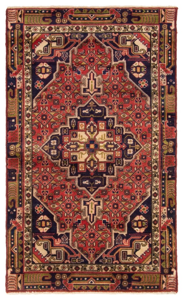 Vintage 3'2" x 5'3" Traditional Hand Knotted Vegetable Dye Wool Area Rug